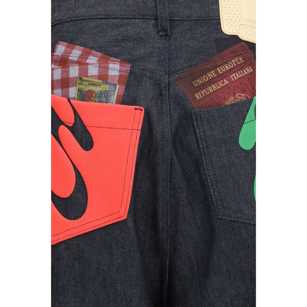 Jeans by PDF Channel for men in denim cotton blue & print features an refined tailoring silhouette, showcasing a premium relaxed-fit & regular-fit with a and long cut for a refined tailoring look.