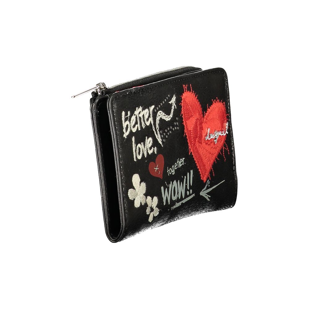 Cardholder Wallet by Desigual for women in polyurethane black & print features a sleek silhouette, showcasing the sleek Emma Polyurethane Cardholder Wallet design with sophisticated card-organization coin-purse for a premium look.