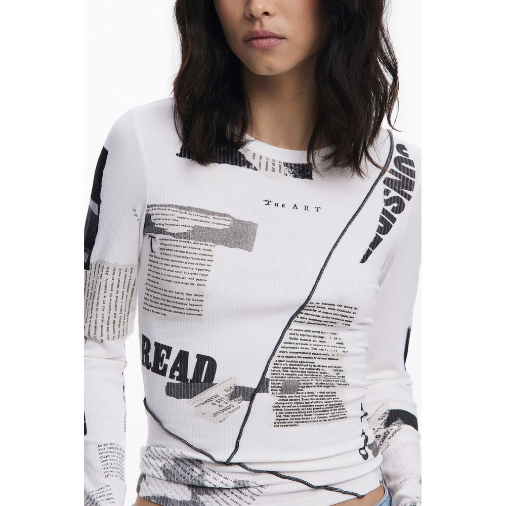 T-Shirt by Desigual for women in stretch viscose white & patterned showcases a dramatic silhouette, elegantly detailed with a dramatic and for a truly dramatic finish.
