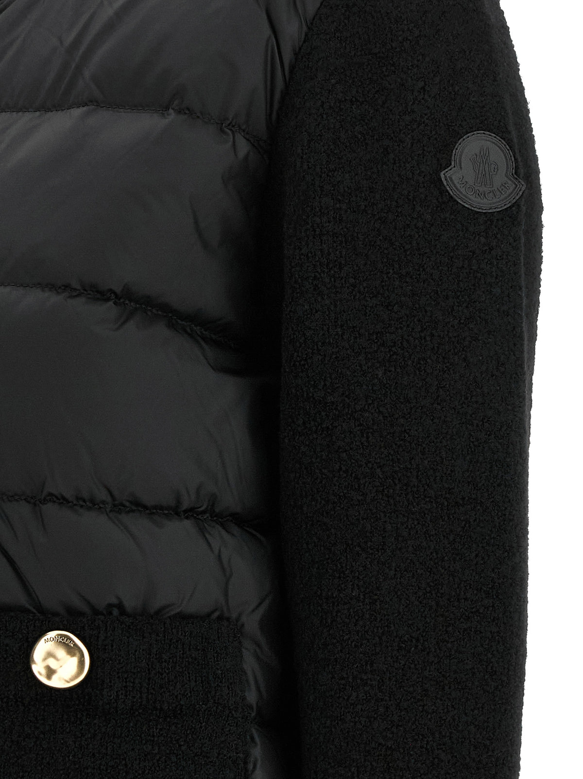Moncler Women's Quilted Padded Polyamide Leather Virgin Wool & Feathers Overcoat - Black Gold