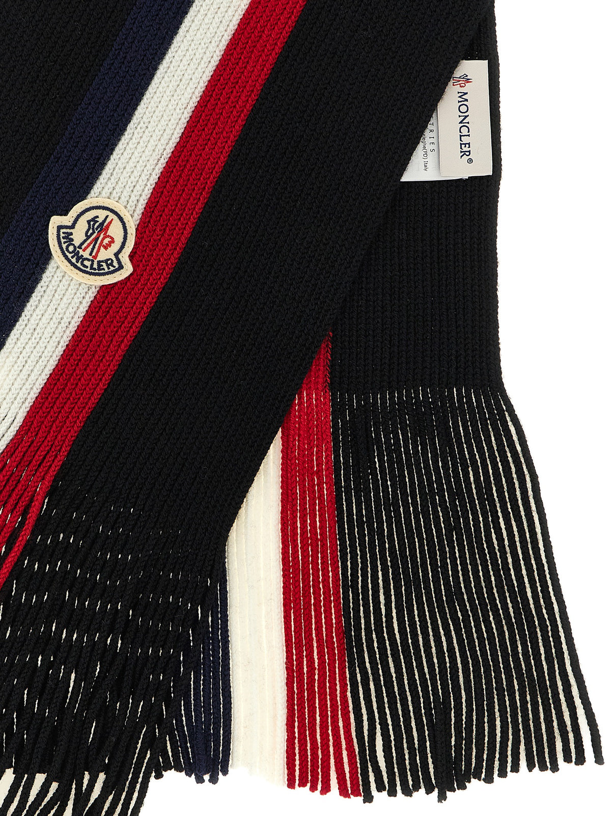 Moncler Virgin Wool Felt Foulard Wrap Fringes Scarf - Black Signature