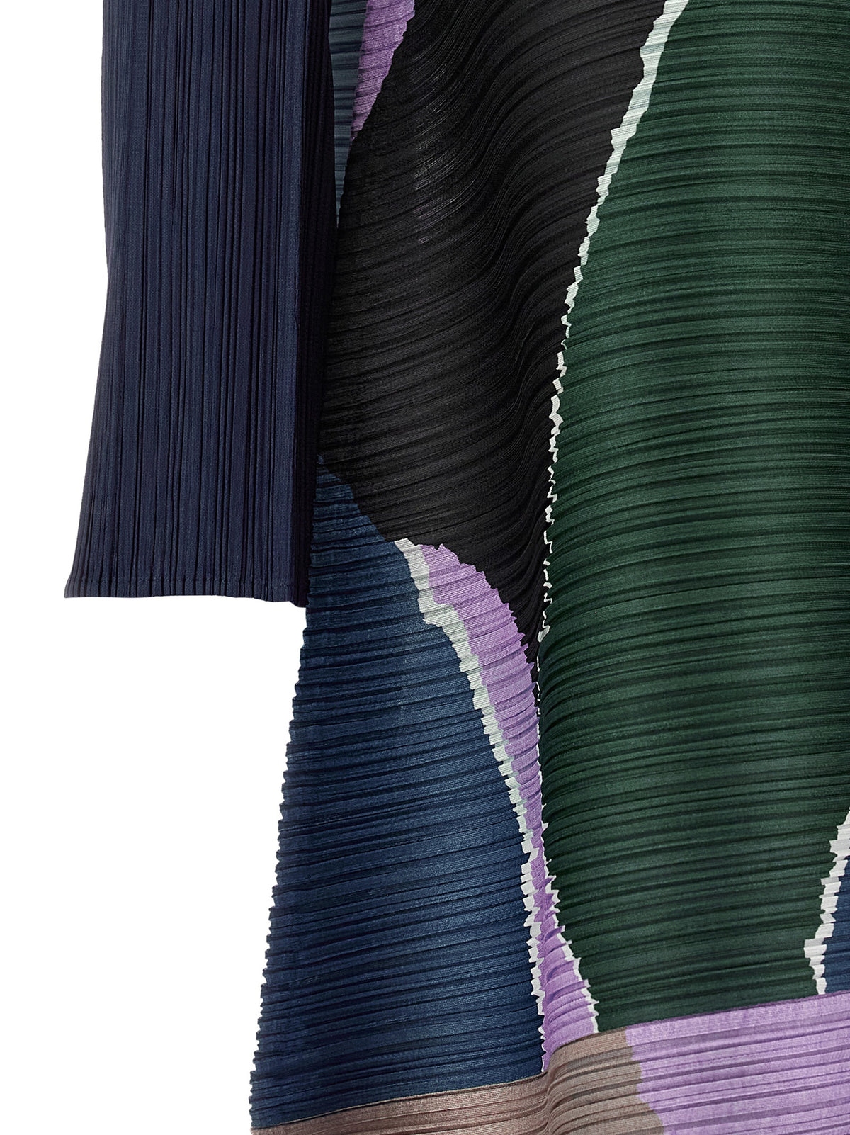 PLEATS PLEASE ISSEY MIYAKE Play Women's Three-Quarter-Sleeve Boat Neck Polyester Midi Dress - Black Gray Green Multicolor Purple