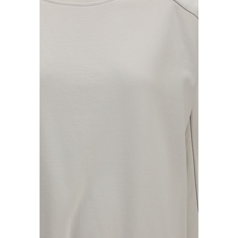 Sweatshirt by Brunello Cucinelli for women in cotton white & signature features an magnificent silhouette, showcasing a sophisticated and detail for a truly magnificent finish.