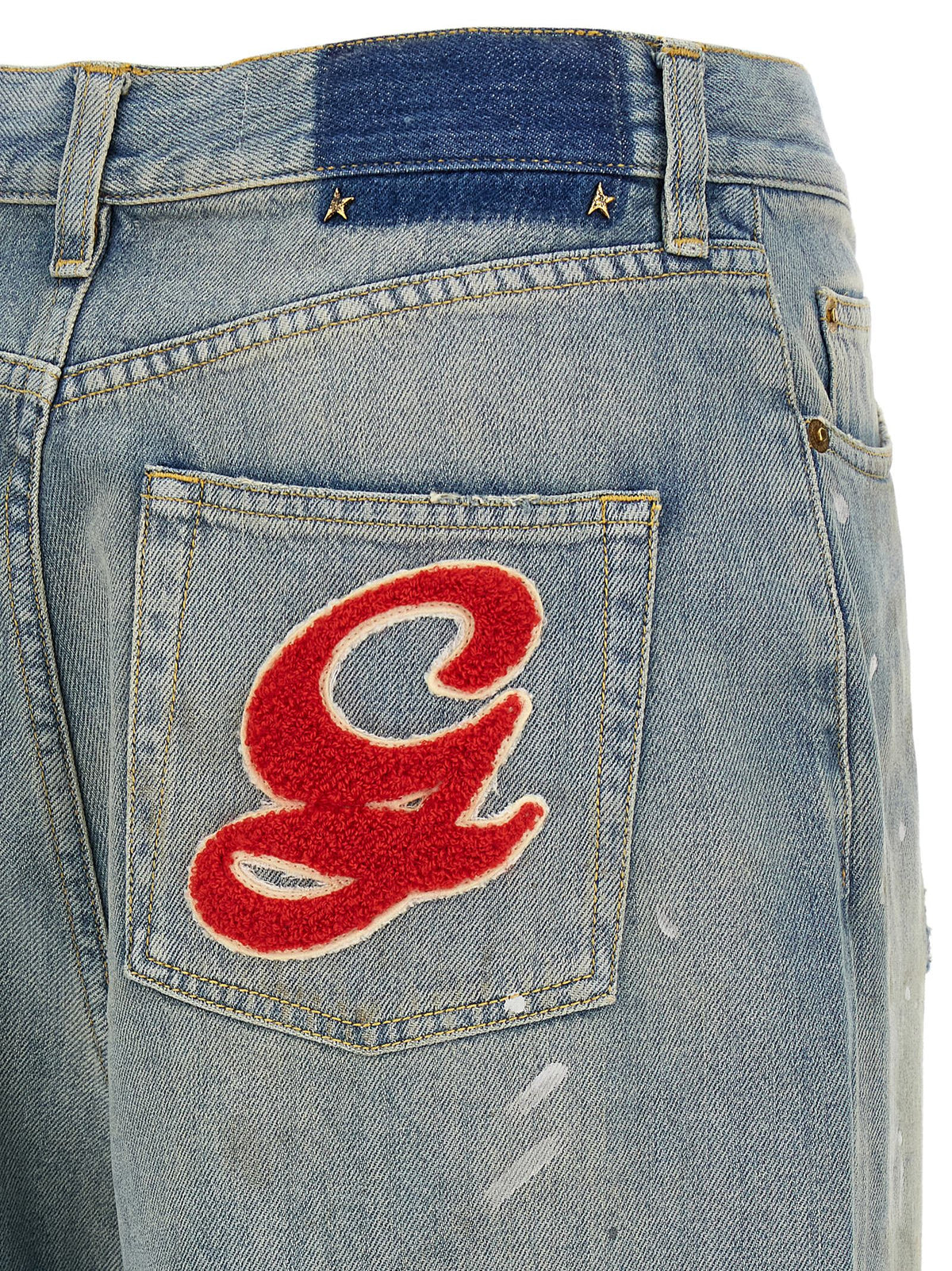Golden Goose Star Women's Relaxed Fit Wide Boyfriend Denim Cotton & Terrycloth Jeans - Gold Light Blue Red