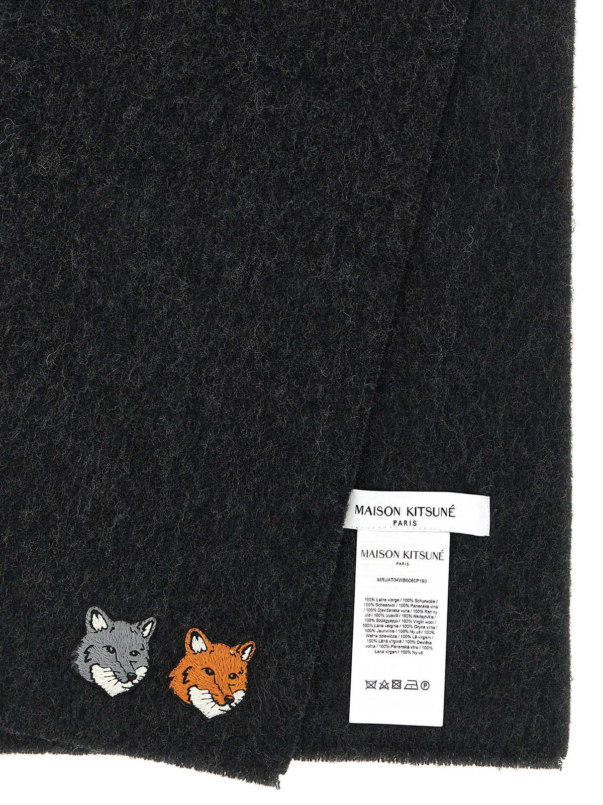 Maison Kitsuné Gray Virgin Wool Scarf