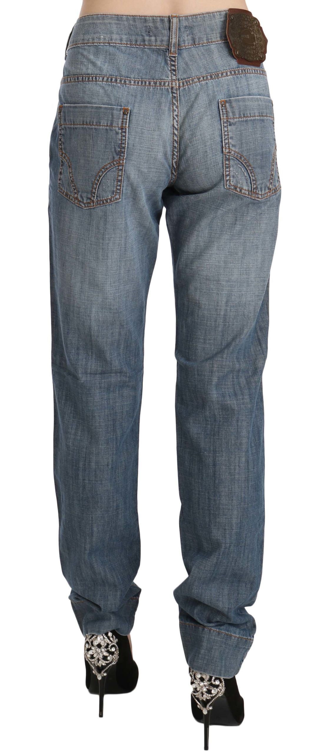 Just Cavalli Ladies Blue Washed Cotton Low Waist Slim Fit Denim Pants