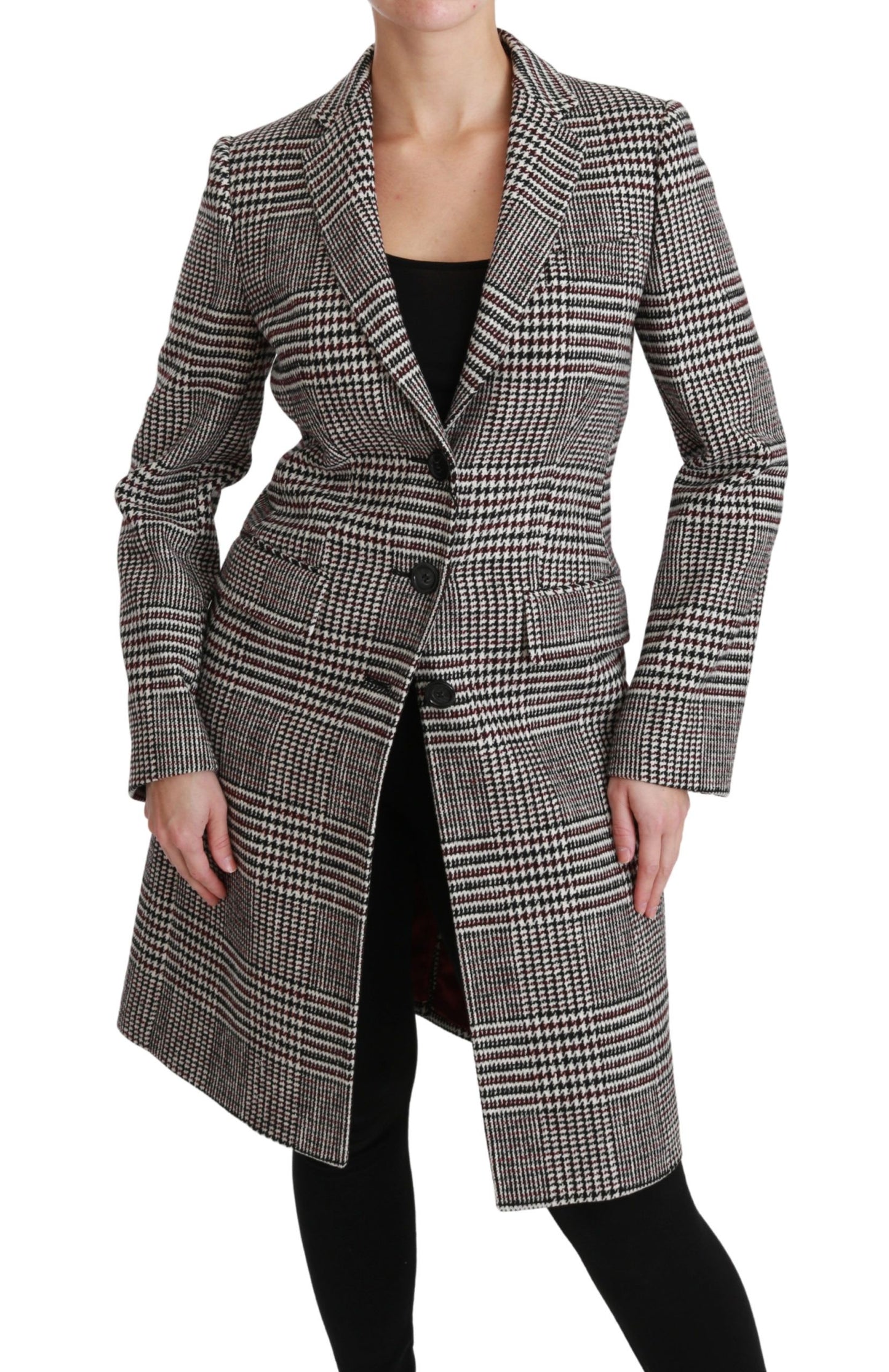 Dolce & Gabbana Women's Elegant Multicolor Checked Knee-Length Jacket Coat
