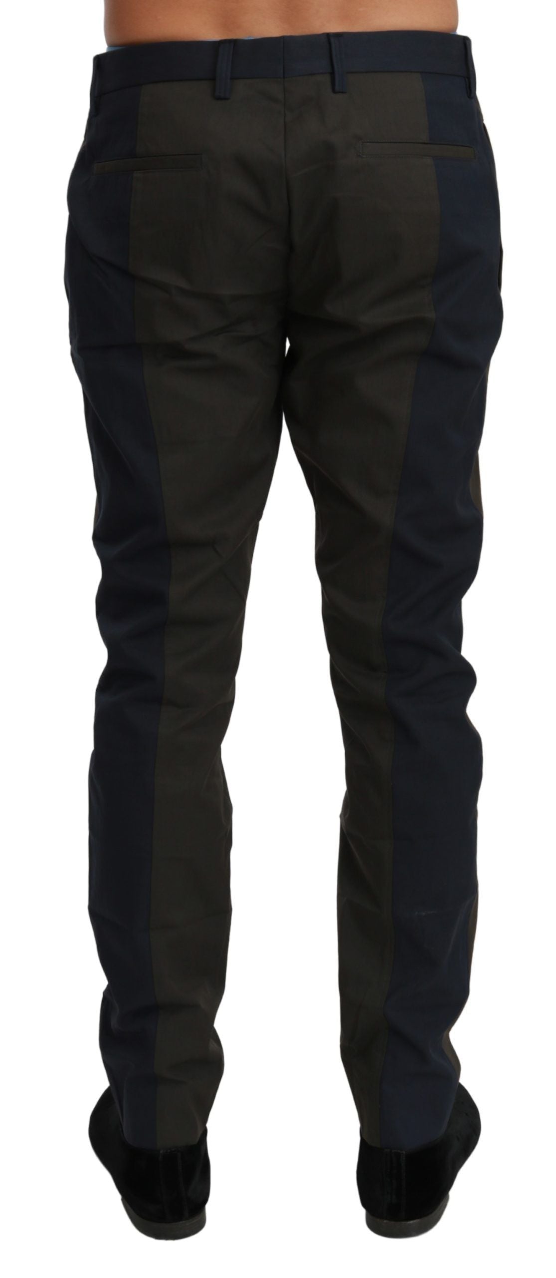 Pants by Dolce & Gabbana for men in nylon cotton blue, gray & striped features a enduring silhouette, showcasing a enduring slim and long with a for a premium, tailored aesthetic.