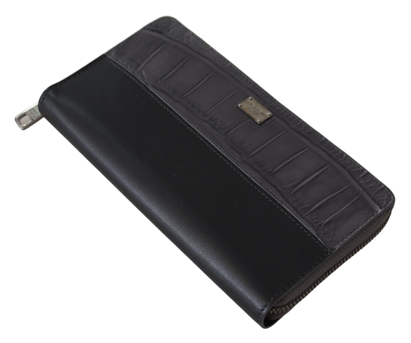 Cardholder Wallet by Dolce & Gabbana for men in exotic leather black & gray showcases a refined silhouette, artfully capturing the essence of the refined Continental Exotic Leather Cardholder Wallet design with functional card-organization zip-around coin-purse.