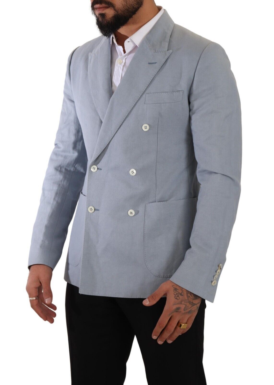 Dolce & Gabbana Men's Blue Cotton Linen Slim Fit Jacket Coat Blazer