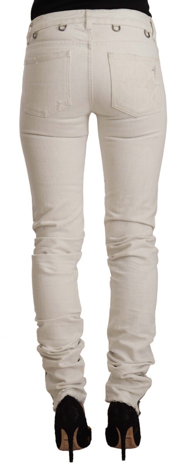 Karl Lagerfeld Women's White Mid Waist Cotton Denim Slim Fit Jeans