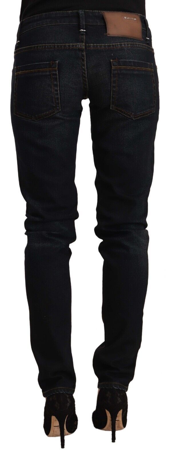 Acht Women's Black Washed Cotton Low Waist Slim Fit Denim Jeans