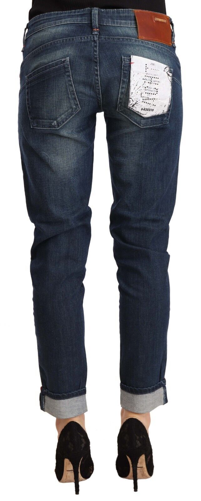 Acht Women's Blue Washed Low Waist Skinny Denim Folded Hem Jeans