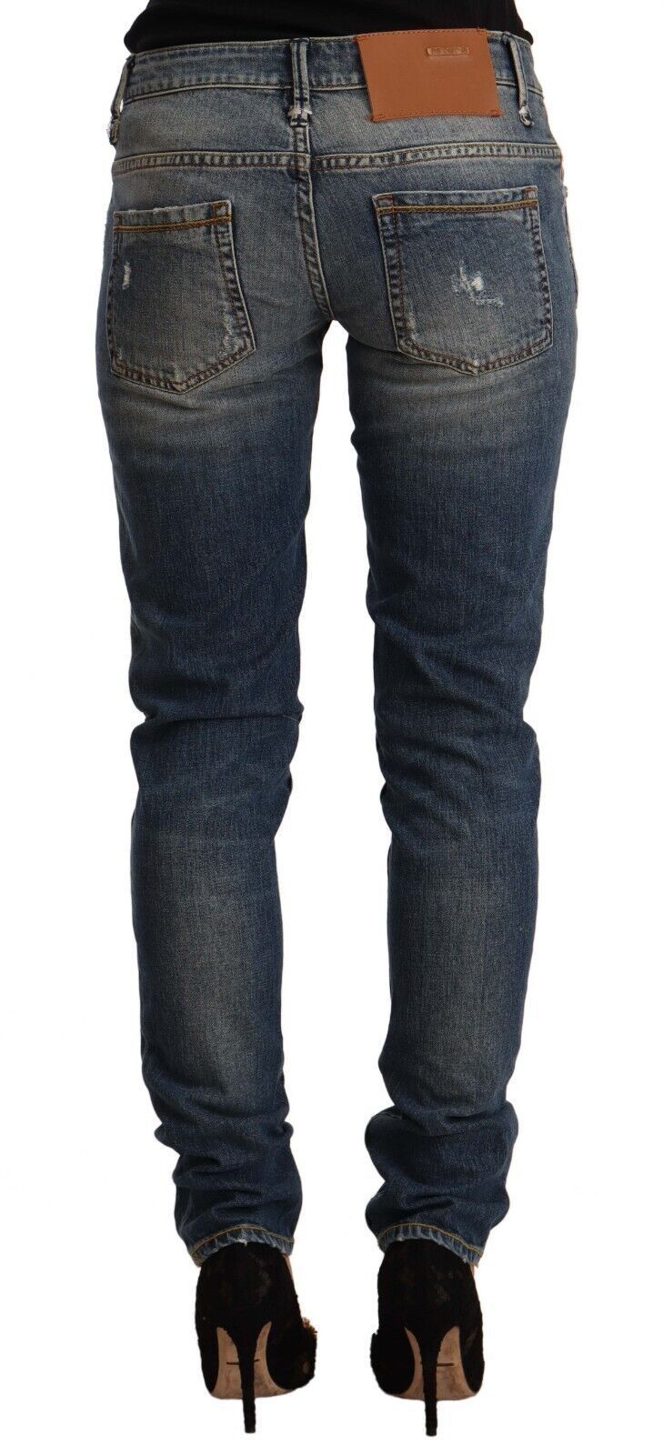 Acht Women's Blue Washed Cotton Mid Waist Skinny Denim Jeans