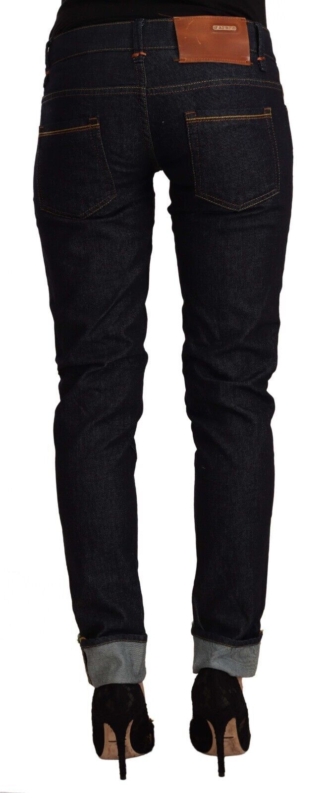 Acht Women's Black Cotton Low Waist Slim Fit Denim Jeans