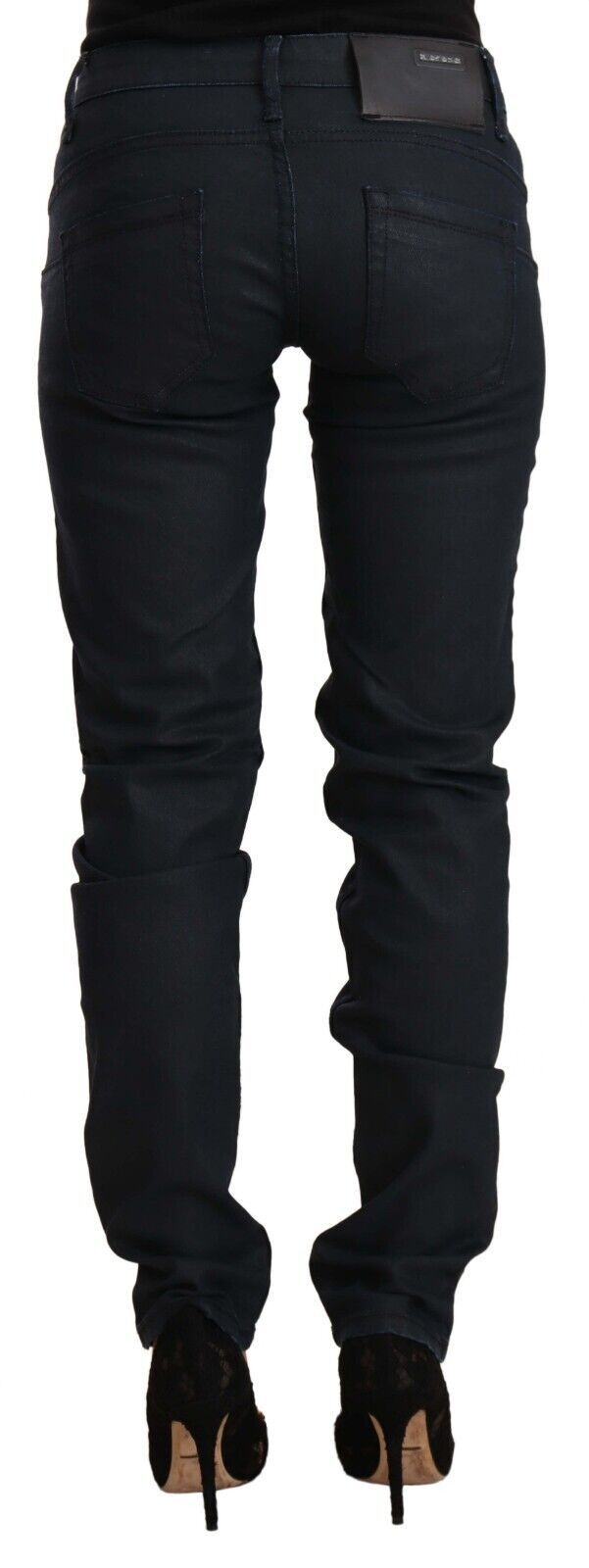 Acht Women's Black Cotton Low Waist Slim Fit Denim Jeans