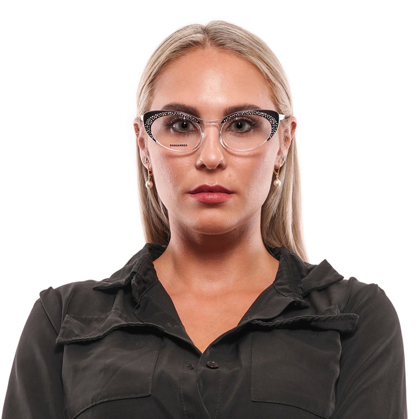 Eyeglasses Frames by Dsquared² for women in black showcases a refined full-frame frame design with a refined black coloured frame finish for a refined and sophisticated look.