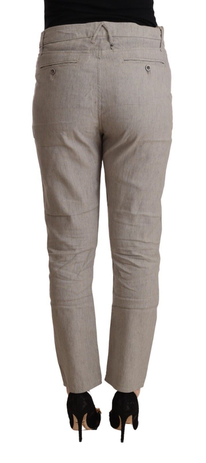 Cycle Women's Light Gray Linen Blend Mid Waist Tapered Pants
