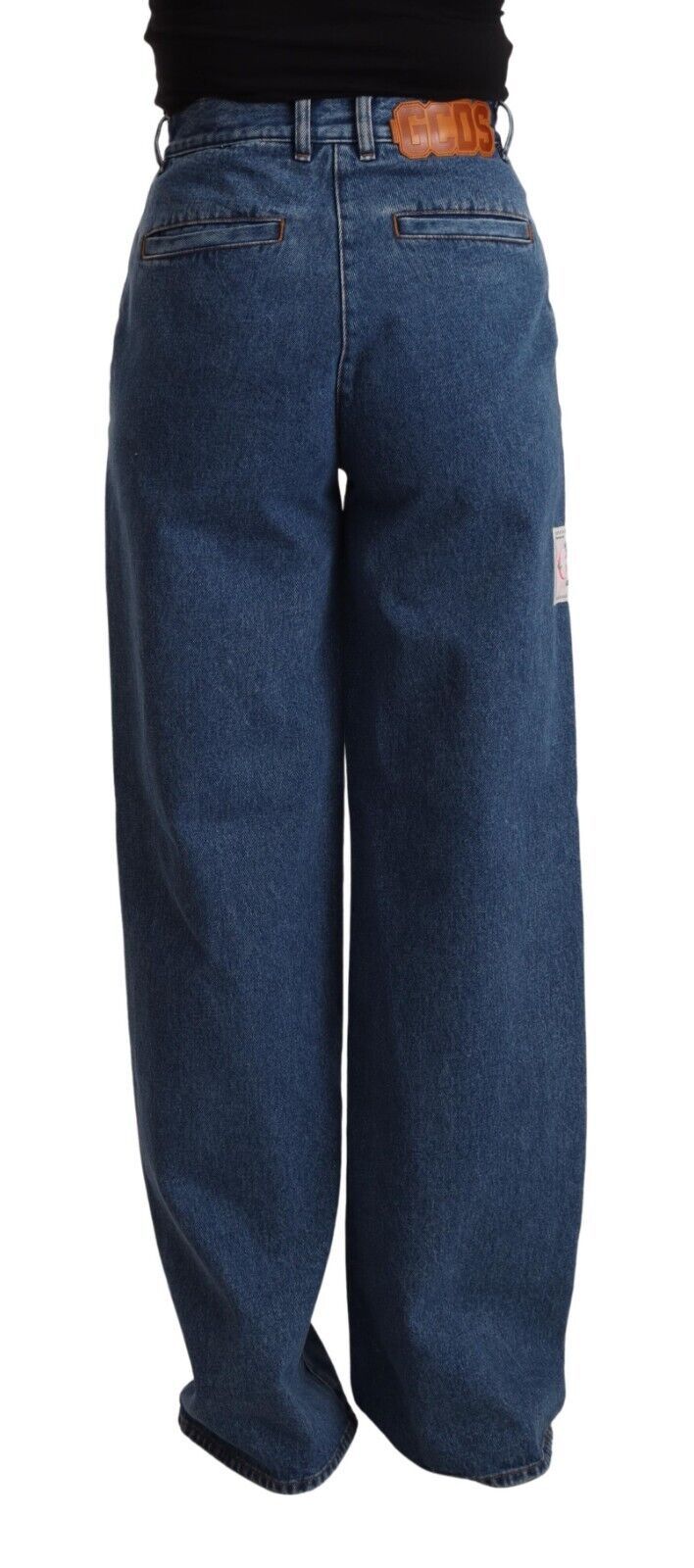 GCDS Ladies' Blue Cotton High Waist Wide Leg Boot Cut Denim Jeans