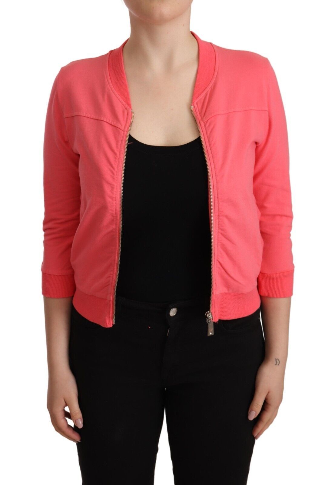 Blumarine Women's Pink 3/4 Sleeve Zip Embellished Sweater