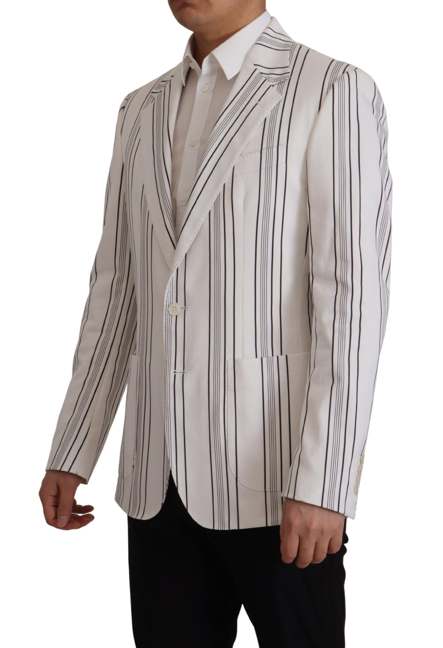 Dolce & Gabbana Men's White Stripes Cotton Single Breasted Blazer