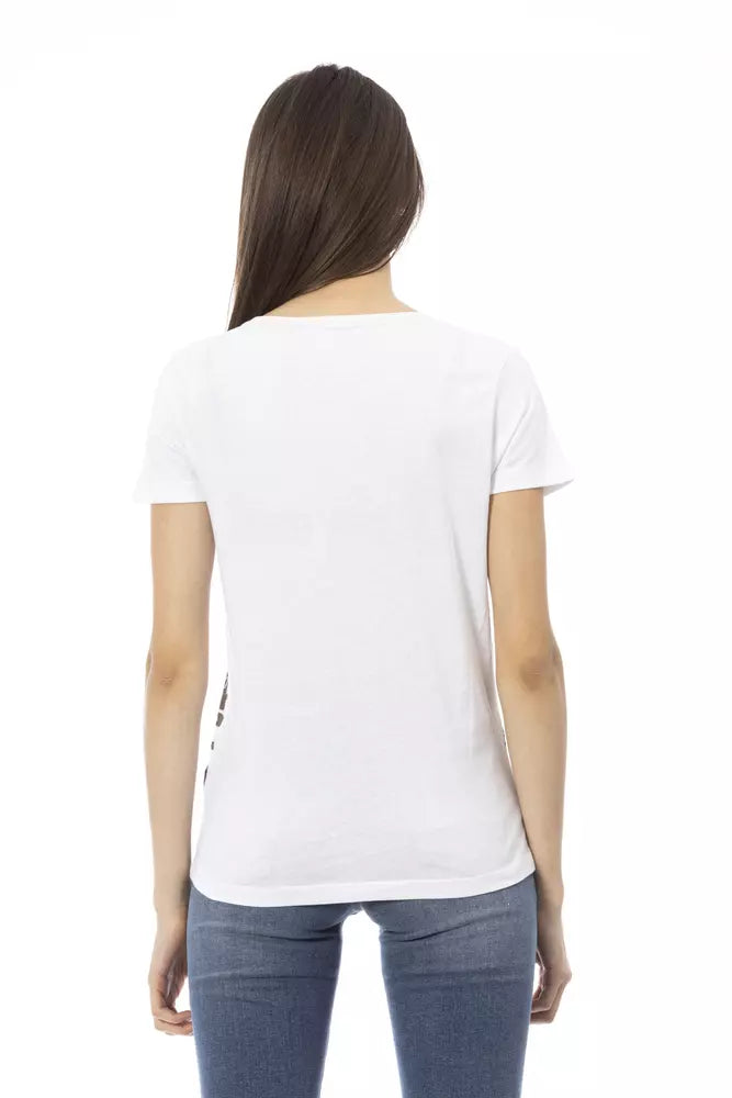 Trussardi Action White Cotton Branded Graphic Print Ladies' T-Shirt