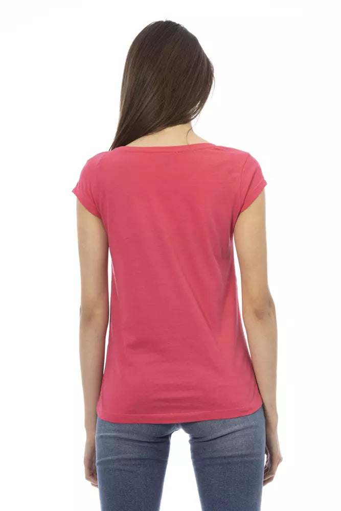 Trussardi Action Pink Cotton Branded Graphic Print Ladies' T-Shirt