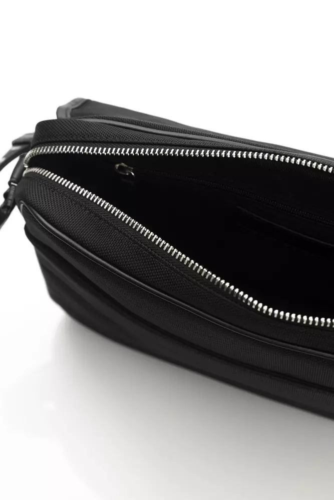 Crossbody Messenger Backpack by Cerruti 1881 for men in nylon black features a refined silhouette, showcasing the Nylon Crossbody Messenger Backpack design with a secure magnetic, ample built-in-compartments, and versatile crossbody-strap.