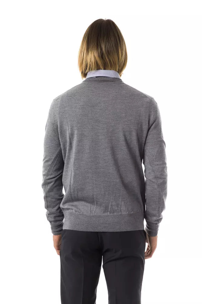 Grey Uominitaliani Men's V-neck Wool Sweater