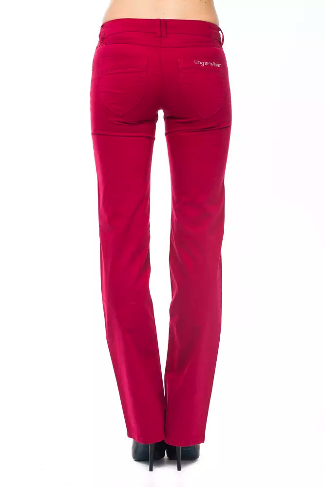 Red Cotton Regular Fit Jeans