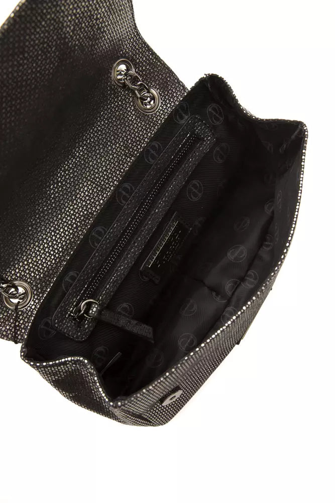 Compact Crossbody Handbag by Pompei Donatella for women in leather gray & print features a multifaceted silhouette, showcasing a secure and multifaceted with versatile crossbody-strap & adjustable-strap for multifaceted style.