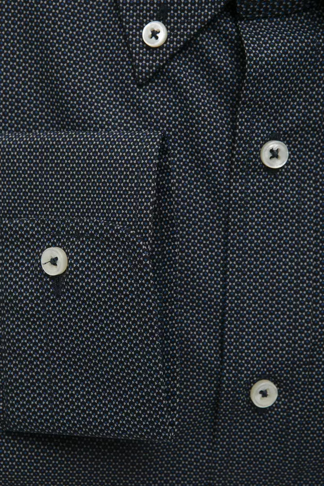 Shirt by Robert Friedman for men in cotton black & patterned showcases a sleek silhouette, elegantly detailed with a sleek and for a sleek finish.