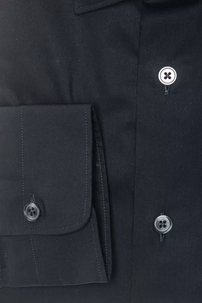 Dress Shirt by Robert Friedman for men in stretch polyamide cotton black, featuring a nuanced and nuanced for a sophisticated finish.