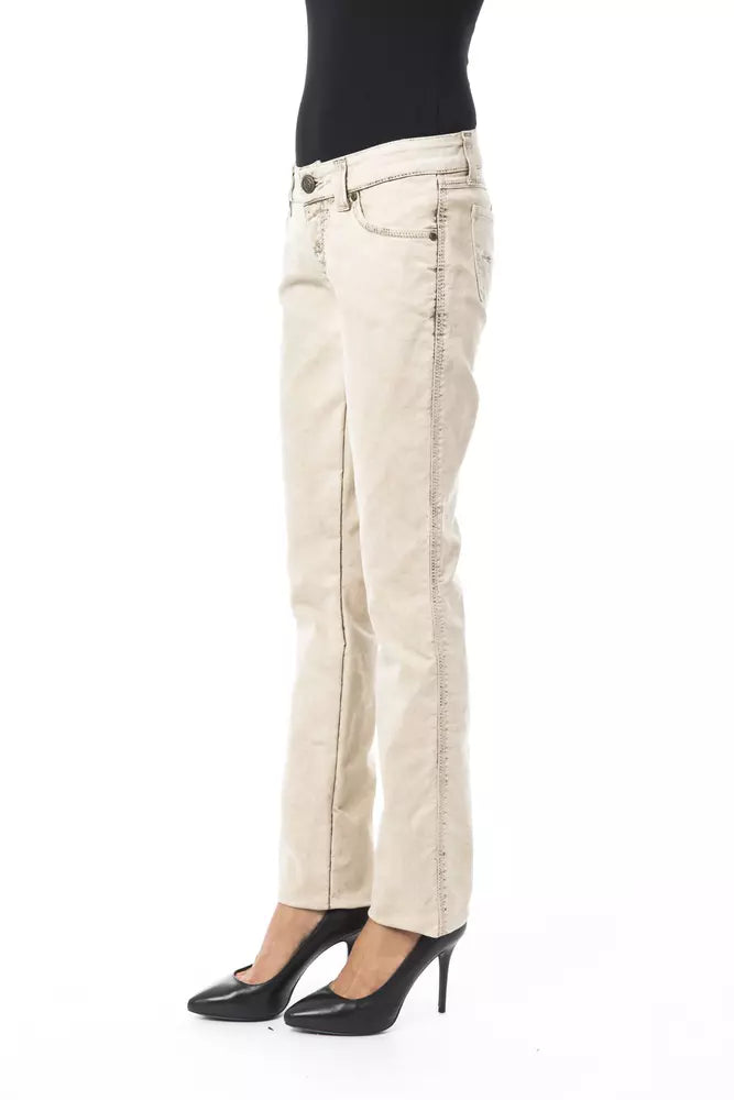 Byblos Women's Beige Cotton Slim Fit Jeans