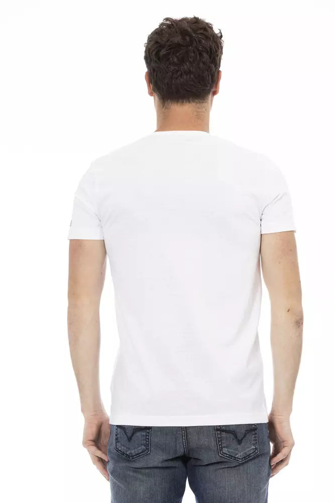 T-Shirt by Trussardi Action for men in viscose cotton white & print showcases a chic silhouette, artfully detailed with a chic and for a chic finish.