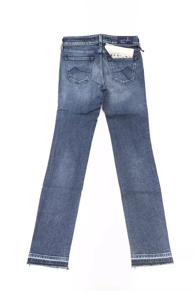 Jeans by Jacob Cohen for women in stretch denim cotton blue features an refined tailoring silhouette, showcasing a premium slim with a and long cut for a refined tailoring look.