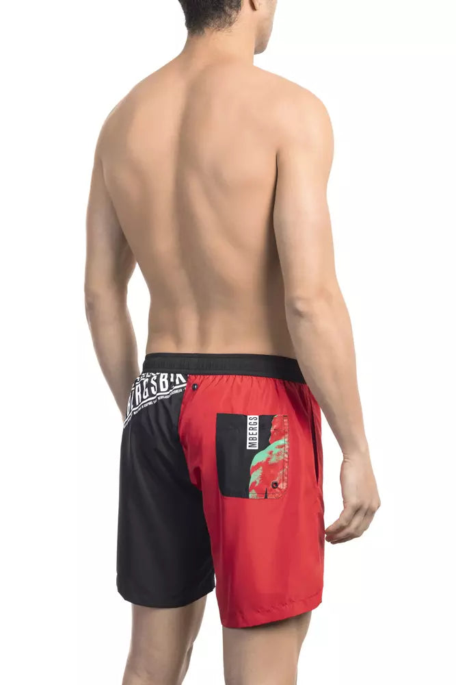 Swim Shorts by Bikkembergs for men in polyester multicolor, red & print features a resort ready silhouette, capturing the beach-ready style of the Waves Men's Polyester Swim Shorts collection.