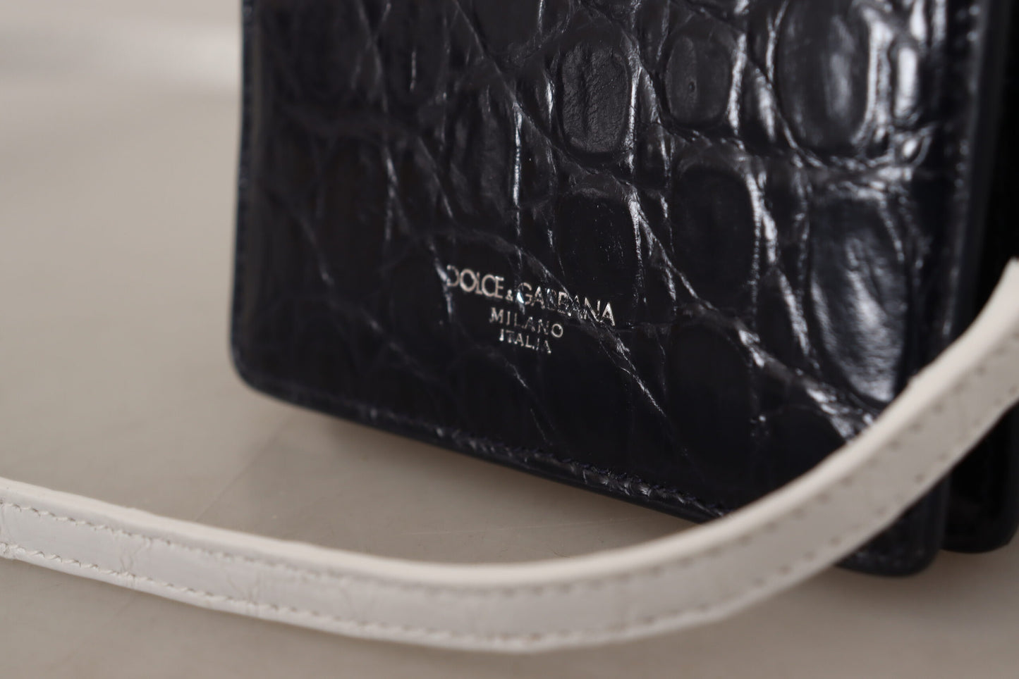 Cardholder Wallet by Dolce & Gabbana for men in caiman leather blue & white features a streamlined silhouette, showcasing the streamlined Caiman Leather Cardholder Wallet design with sophisticated card-organization bifold coin-purse for a premium look.