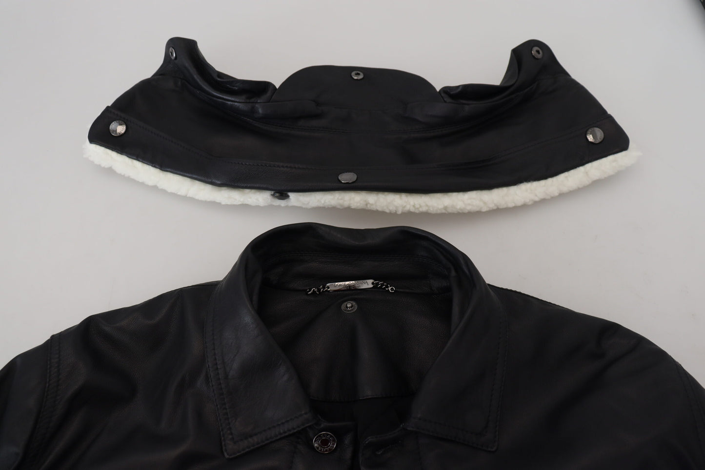 Dolce & Gabbana Men's Elegant Black Leather Bomber Jacket