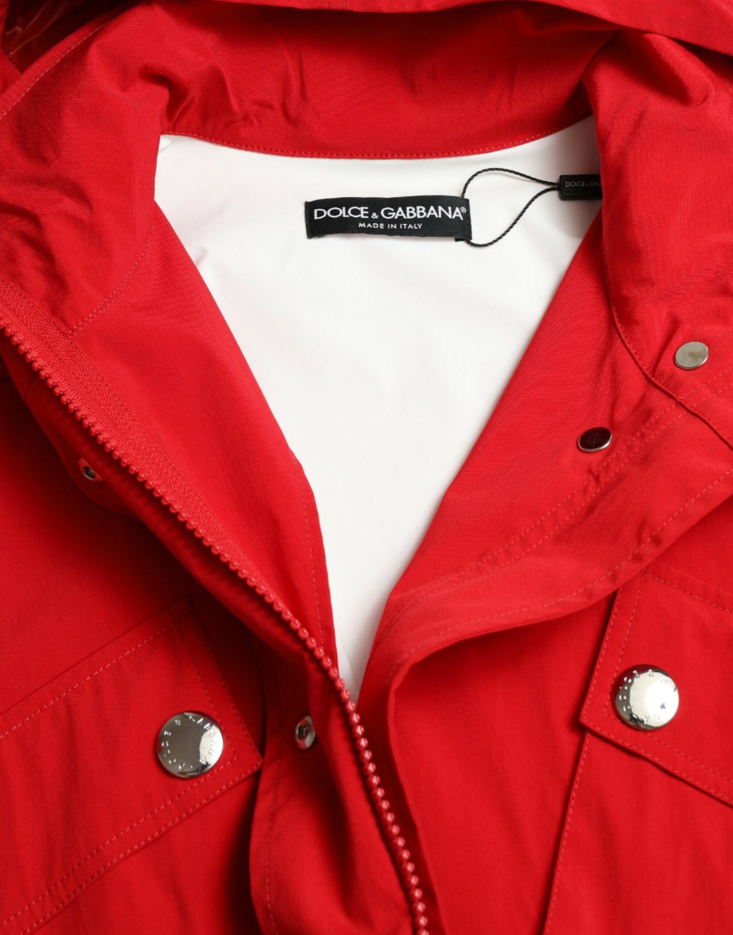 Dolce & Gabbana Women's Red Polyester Hooded Button Rain Coat Jacket