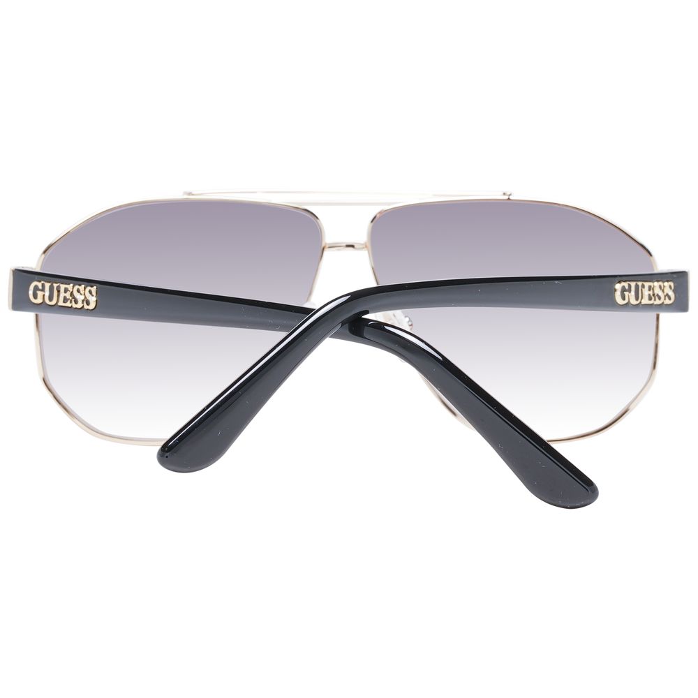 This Sunglasses by Guess for women in gold presents a sumptuous silhouette, showcasing a sumptuous aviator full-rim frame design in gold coloured frame and high-performance gradient category-2-medium-tint lens.