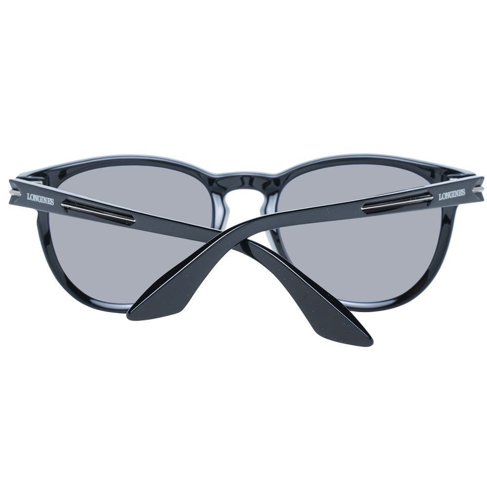 Sunglasses by Longines for unisex in plastic black features an ethereal full-rim round frame design with black coloured frame frames and gradient category-3-dark-tint lens for a ethereal finish.