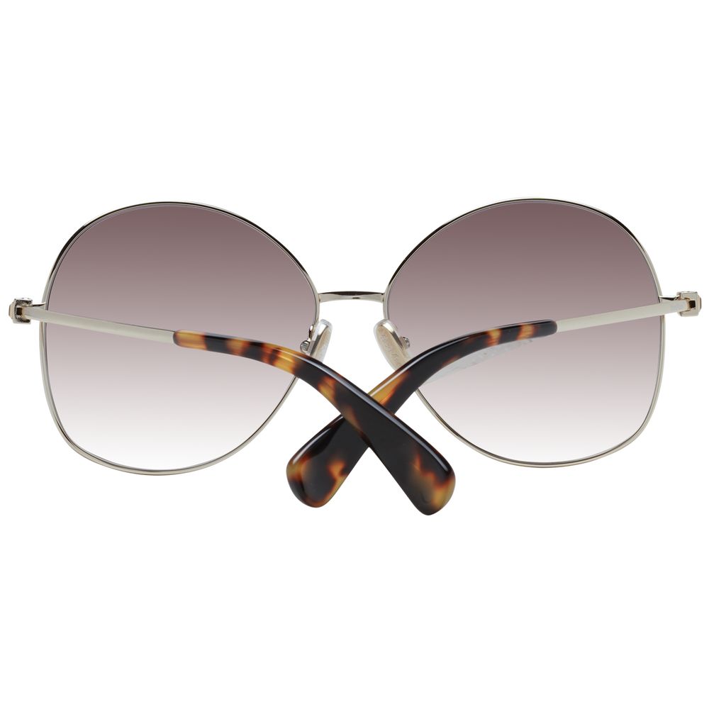 Sunglasses by Max Mara for women in metal gold features an lustrous full-rim round frame design with gold coloured frame detailing and gradient category-2-medium-tint lens for a lustrous aesthetic.