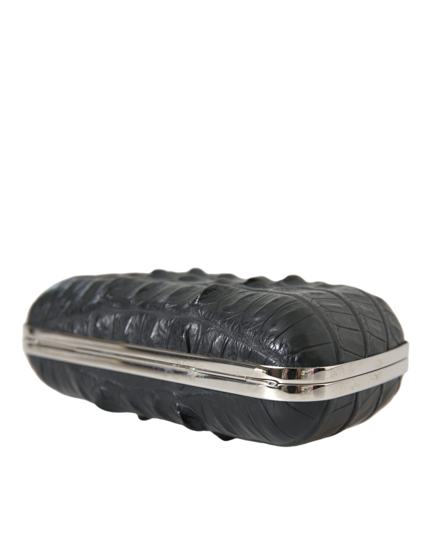 Compact 2-in-1 Shoulder & Crossbody Evening Clutch Convertible Handbag by Balenciaga for women in exotic skin leather black & silver features an exquisite silhouette, showcasing a secure clasp, ample , and versatile crossbody-strap, shoulder-strap & detachable-strap for exquisite style.
