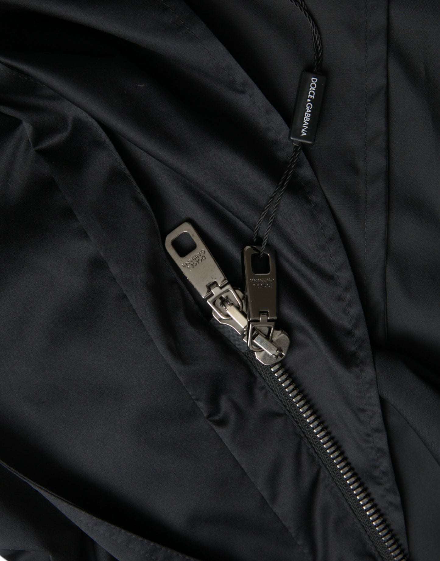 Dolce & Gabbana Men's Black Polyester Hooded Long Windbreaker Jacket