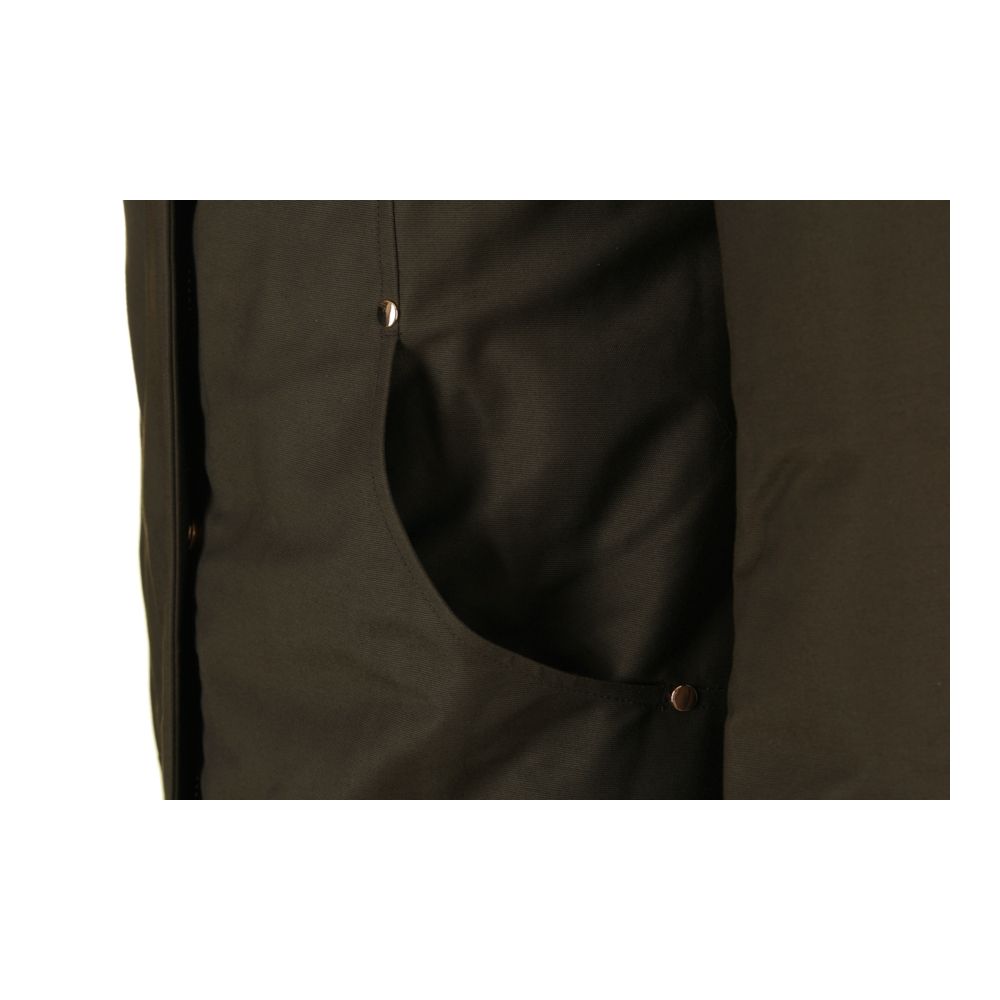 Hooded Parka by Moose Knuckles for women in cotton nylon & fox fur military-green, blue & gold features an avant garde silhouette, showcasing refined hooded and a sophisticated for a polished look.