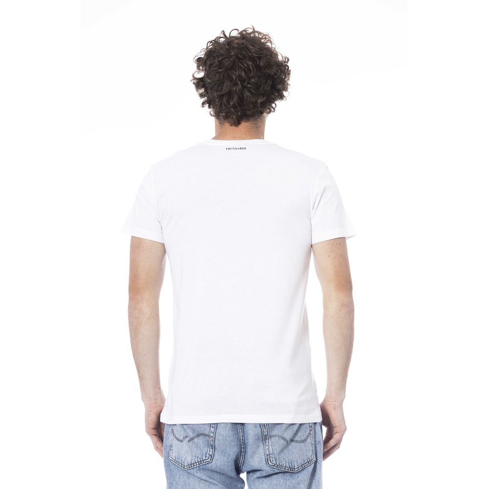 T-Shirt by Trussardi Beachwear for men in cotton white & print showcases a unassuming silhouette, artfully detailed with a refined and unassuming for a sophisticated, contemporary look.