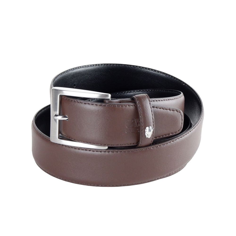 Belt by Cavalli Class for men in calfskin leather black & brown features an artisanal finish, elegantly showcasing the signature style and artisanal craftsmanship of the Calfskin Leather Belt design.