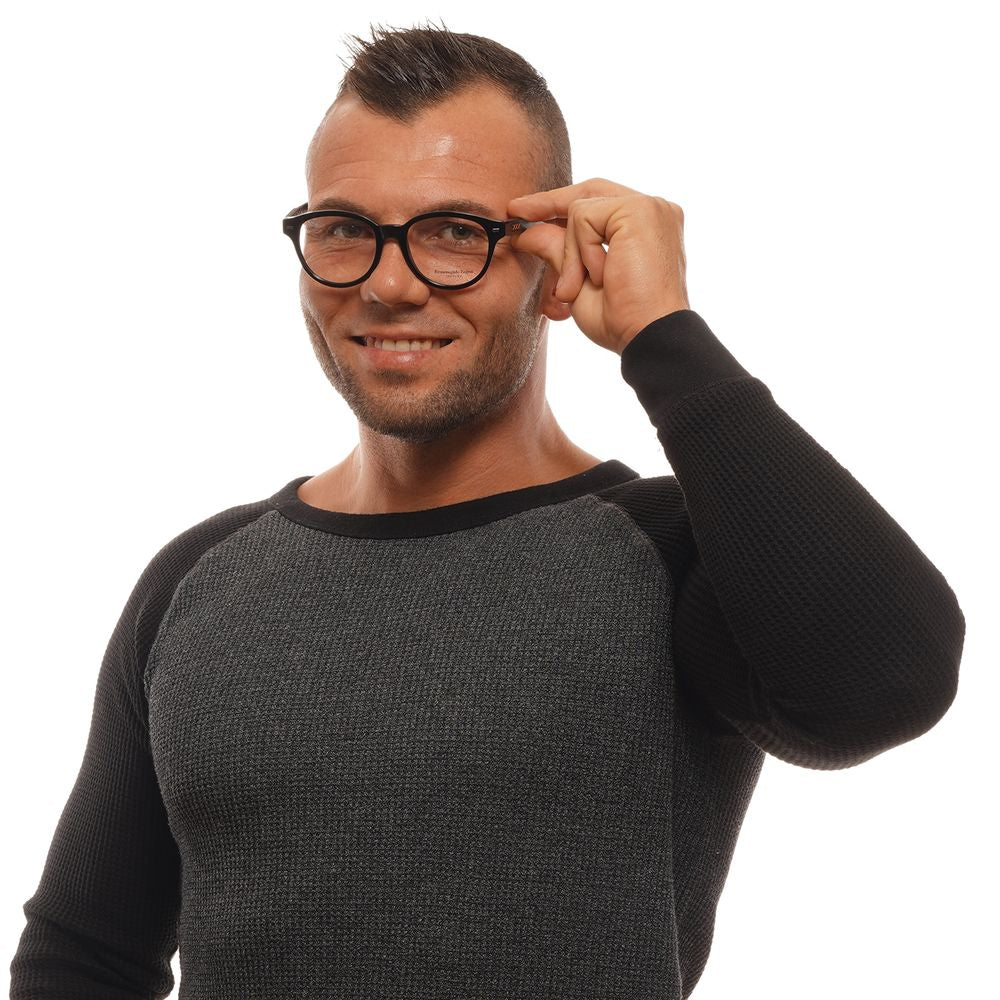 Eyeglasses Frames by Ermenegildo Zegna for men in plastic black features an refined silhouette, showcasing a sophisticated black coloured frame and refined full-frame frame design for a refined look.