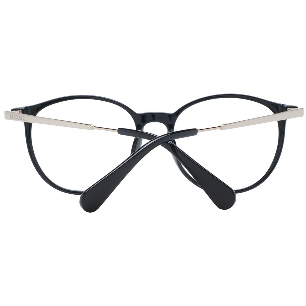 Eyeglasses Frames by Max & Co for women in plastic black showcases a refined full-frame frame design with a refined black coloured frame finish for a refined and sophisticated look.